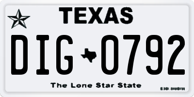 TX license plate DIG0792