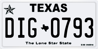 TX license plate DIG0793