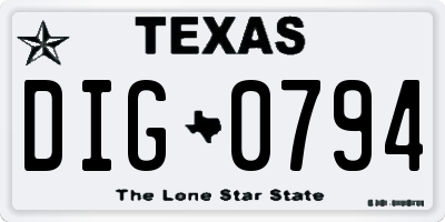 TX license plate DIG0794