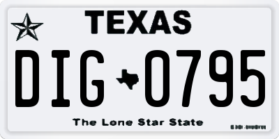 TX license plate DIG0795