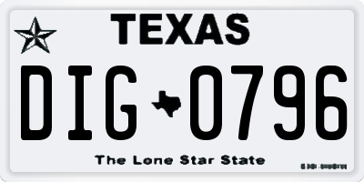 TX license plate DIG0796