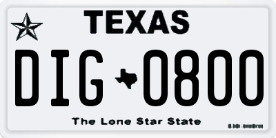 TX license plate DIG0800