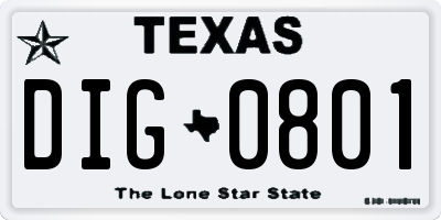 TX license plate DIG0801