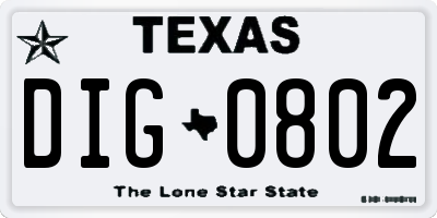 TX license plate DIG0802