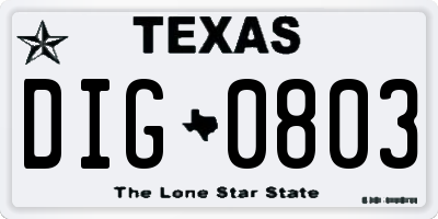 TX license plate DIG0803