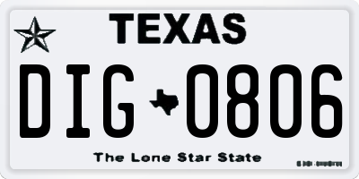 TX license plate DIG0806