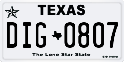 TX license plate DIG0807