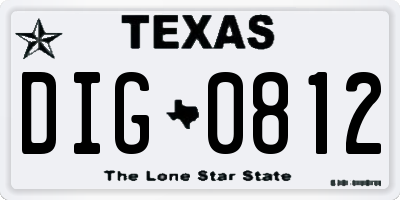 TX license plate DIG0812