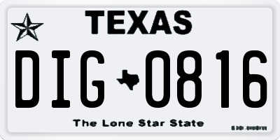 TX license plate DIG0816
