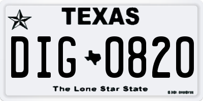 TX license plate DIG0820