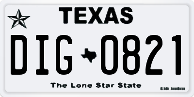 TX license plate DIG0821