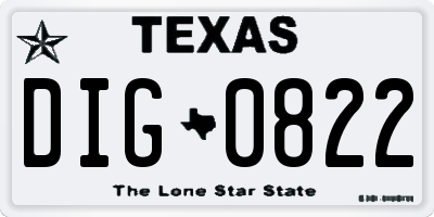 TX license plate DIG0822