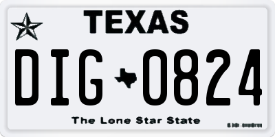 TX license plate DIG0824