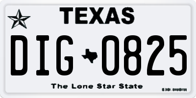 TX license plate DIG0825