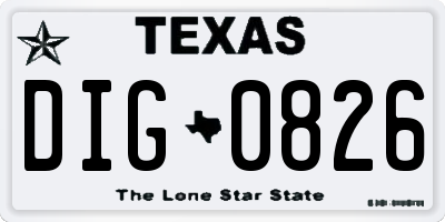 TX license plate DIG0826