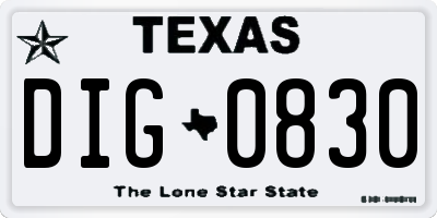 TX license plate DIG0830