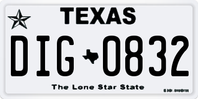 TX license plate DIG0832