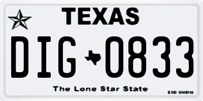TX license plate DIG0833