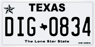 TX license plate DIG0834