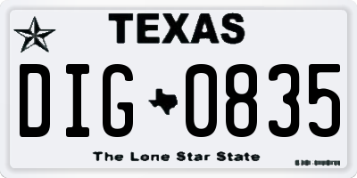 TX license plate DIG0835
