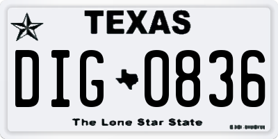 TX license plate DIG0836