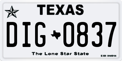 TX license plate DIG0837