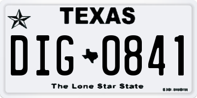 TX license plate DIG0841