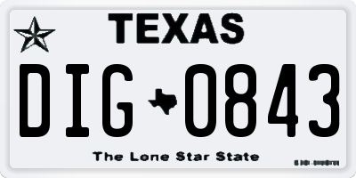 TX license plate DIG0843