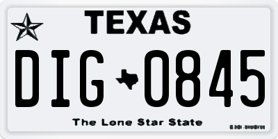 TX license plate DIG0845