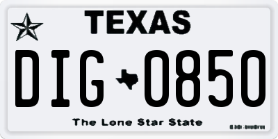TX license plate DIG0850