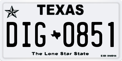 TX license plate DIG0851