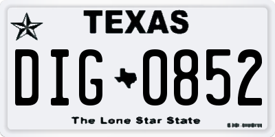 TX license plate DIG0852