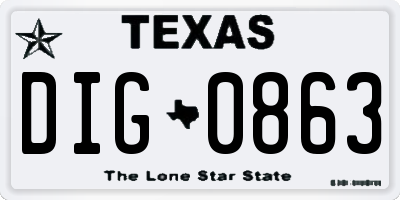 TX license plate DIG0863