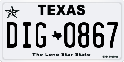 TX license plate DIG0867