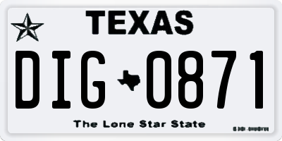 TX license plate DIG0871