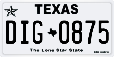 TX license plate DIG0875
