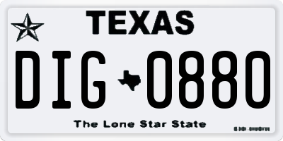 TX license plate DIG0880