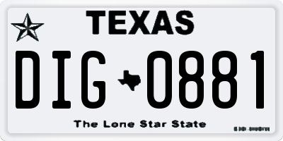 TX license plate DIG0881