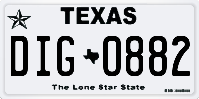 TX license plate DIG0882