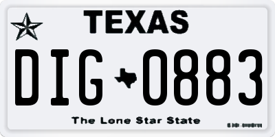 TX license plate DIG0883
