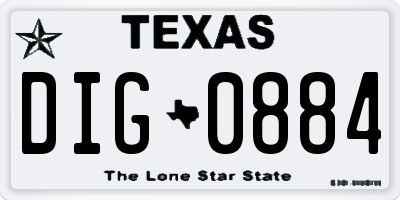 TX license plate DIG0884