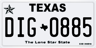 TX license plate DIG0885