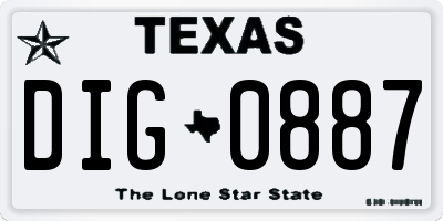TX license plate DIG0887