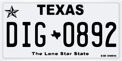 TX license plate DIG0892