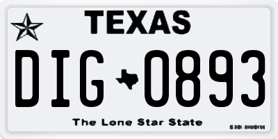 TX license plate DIG0893