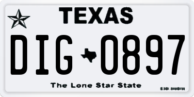 TX license plate DIG0897
