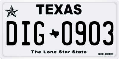 TX license plate DIG0903
