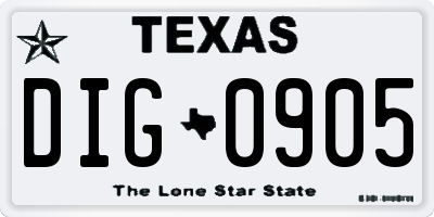 TX license plate DIG0905