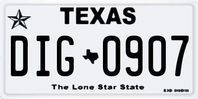 TX license plate DIG0907