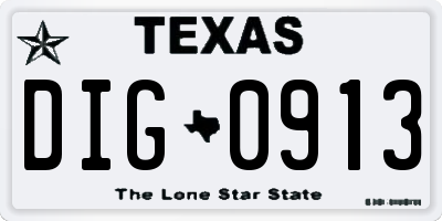 TX license plate DIG0913